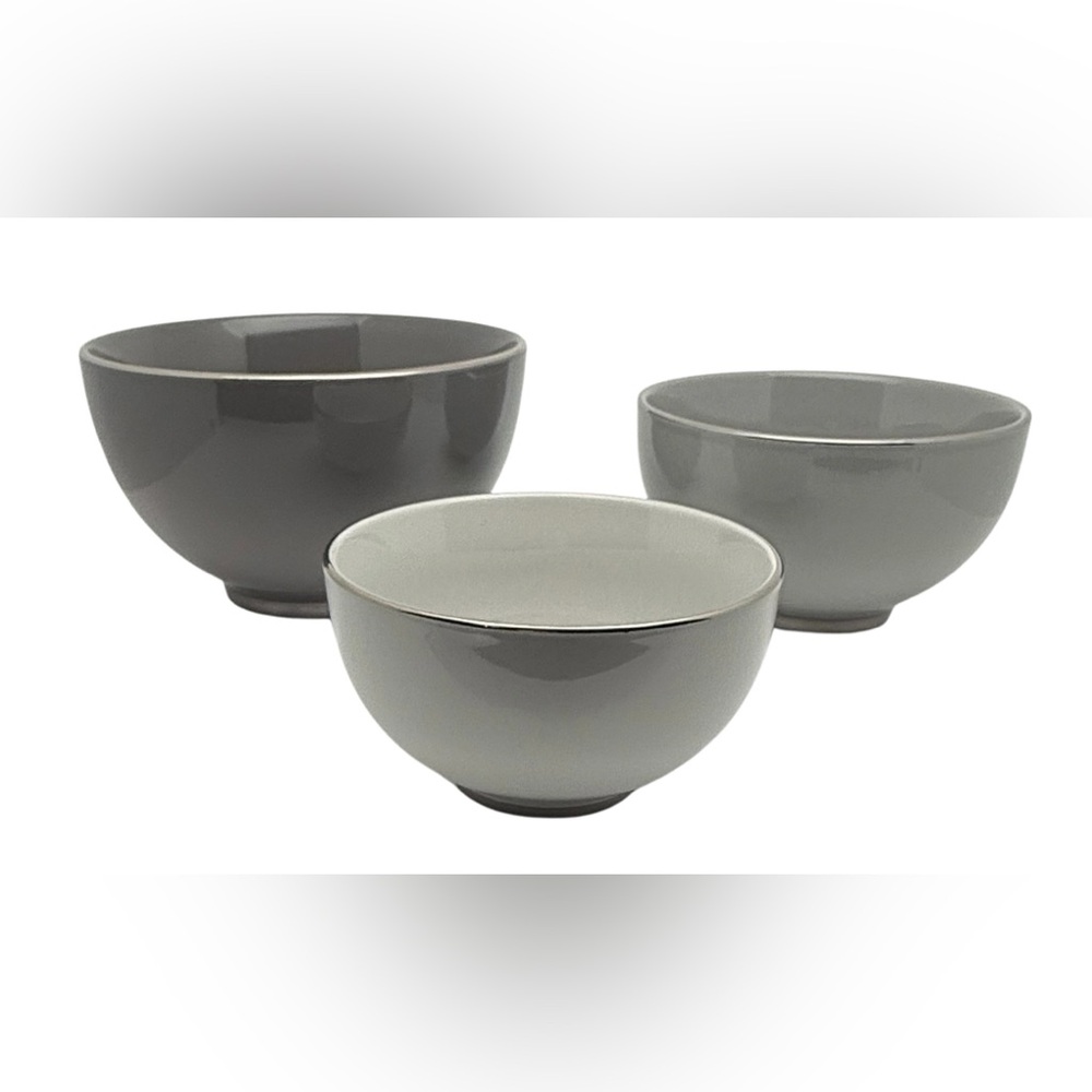 Short Stories Set of 3 Mixing Bowls, Dark Grey, Grey & Light Grey w/Silver Trim